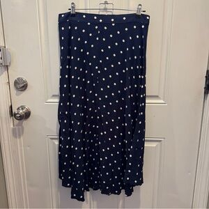 Velvet By Graham & Spencer 100% Viscose Polka Dot Midi Skirt Side Slits Flowy